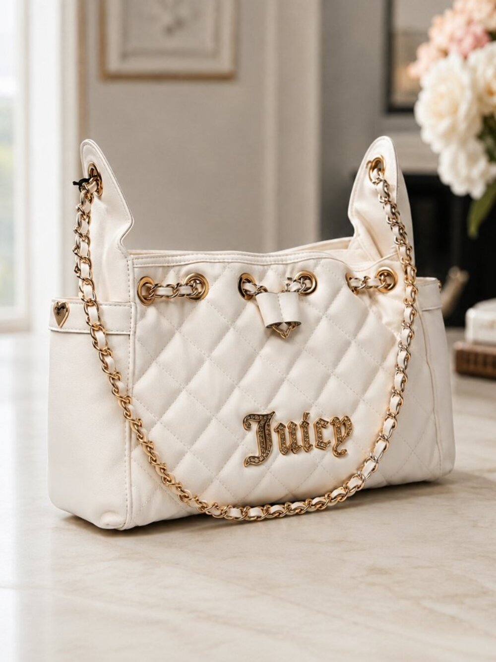 Juicy Couture White Quilted Shoulder Bag Gold Chain Strap NWT